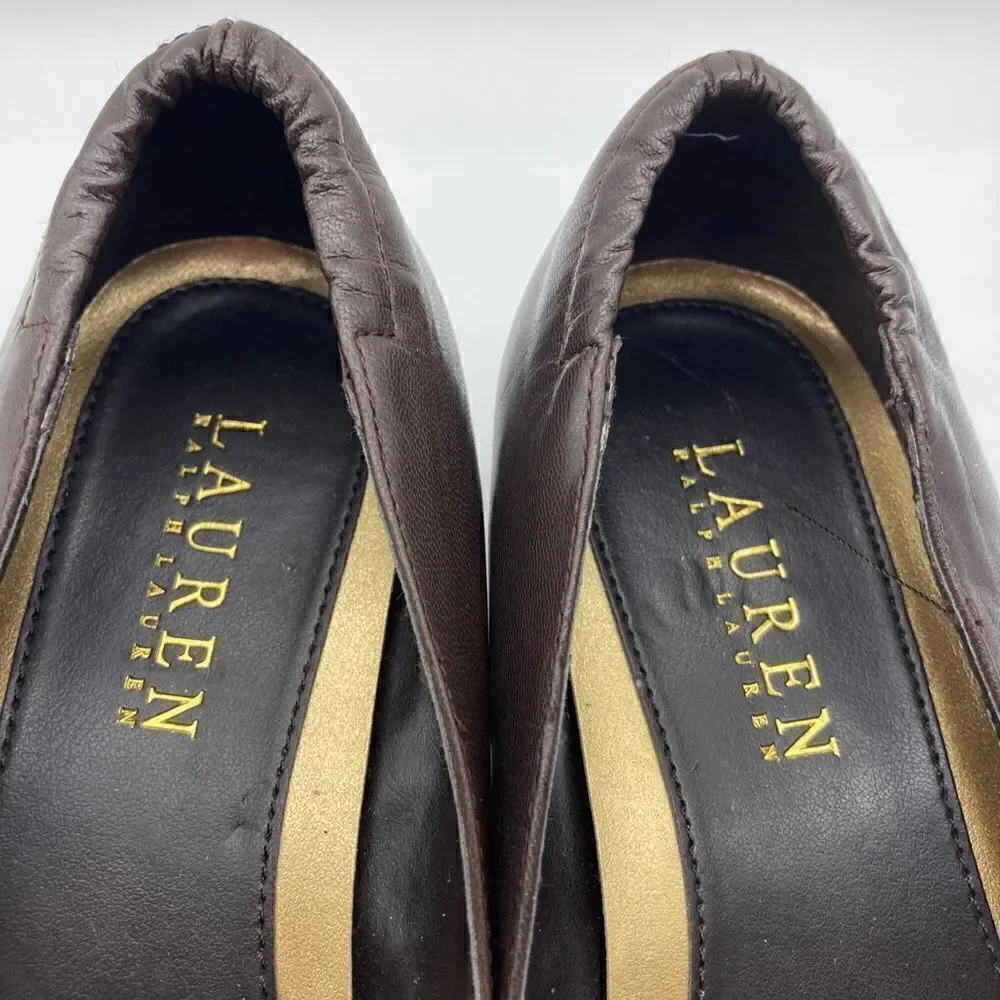 Lauren Ralph Lauren IIena Brown Leather Wedge Shoes Size 7B - Picture 4 of 8